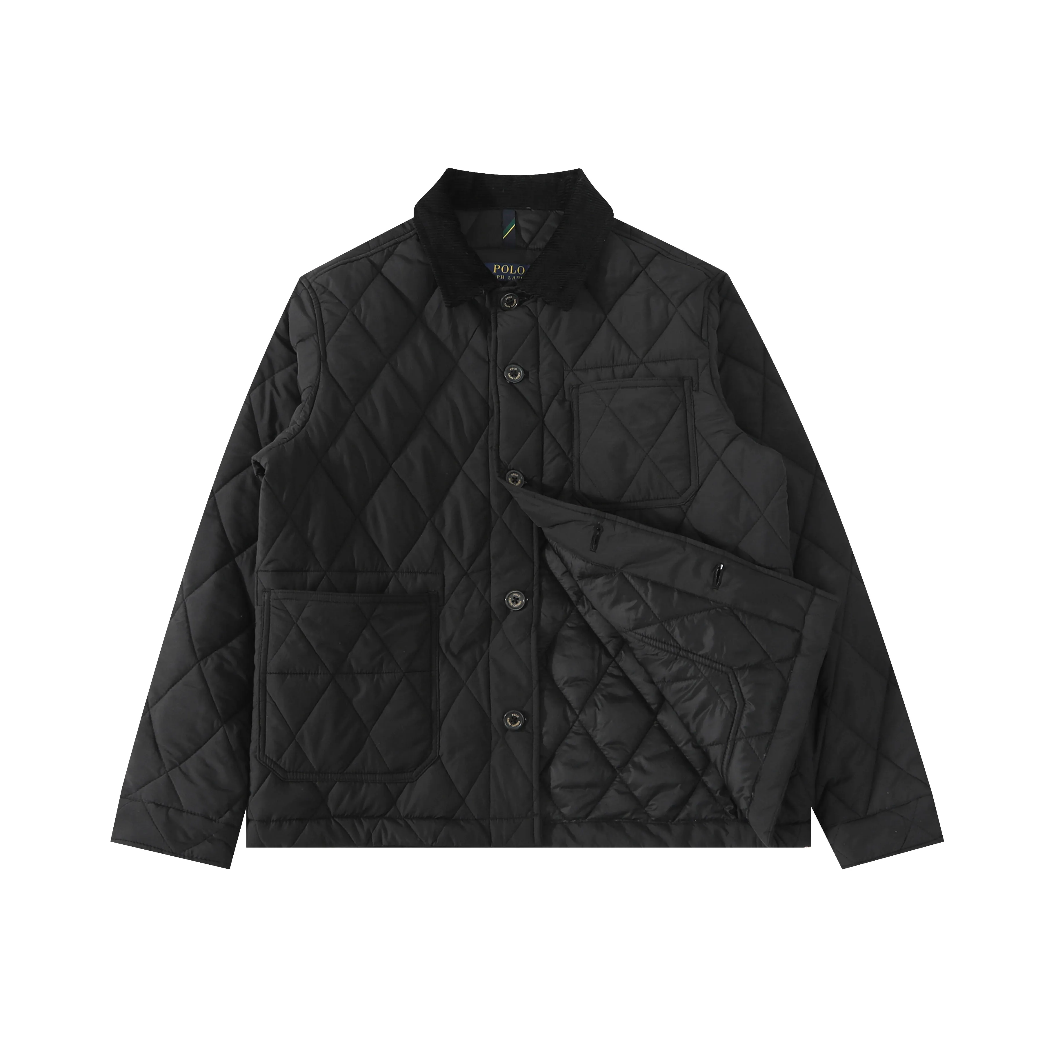 P370 #R50 Ralph Lauren/Ralph Lauren classic old money style workwear rhombus retro cotton jacket. Inspired by retro workwear, it reshapes the contemporary British style. Imported machine-pressed diamond quilting technology, every quilting line is accurately aligned, and the details are full of ingenuity; three-dimensional tailoring creates a neat H-shaped silhouette, and it can still remain light and straight when worn in multiple layers in autumn and winter. Customized metal buttons, low-key embellished textured corduroy lapel design, full of retro atmosphere, 37.5° temperature control black technology, breathable and moisture-proof, locks in temperature and sweat, waterproof and snow-proof fabric, no fear of bad weather, anti-run cotton patented technology, warm and soft, long-wearing without deformation, five high-end colors: navy | khaki | black | green | brown, easily suitable for commuting, leisure, and travel. Wearing one piece gives off a calm temperament of "old money style", and you can have both style and warmth in low-temperature weather.  Color: Navy blue, black, khaki, military green, brown Size: S M L